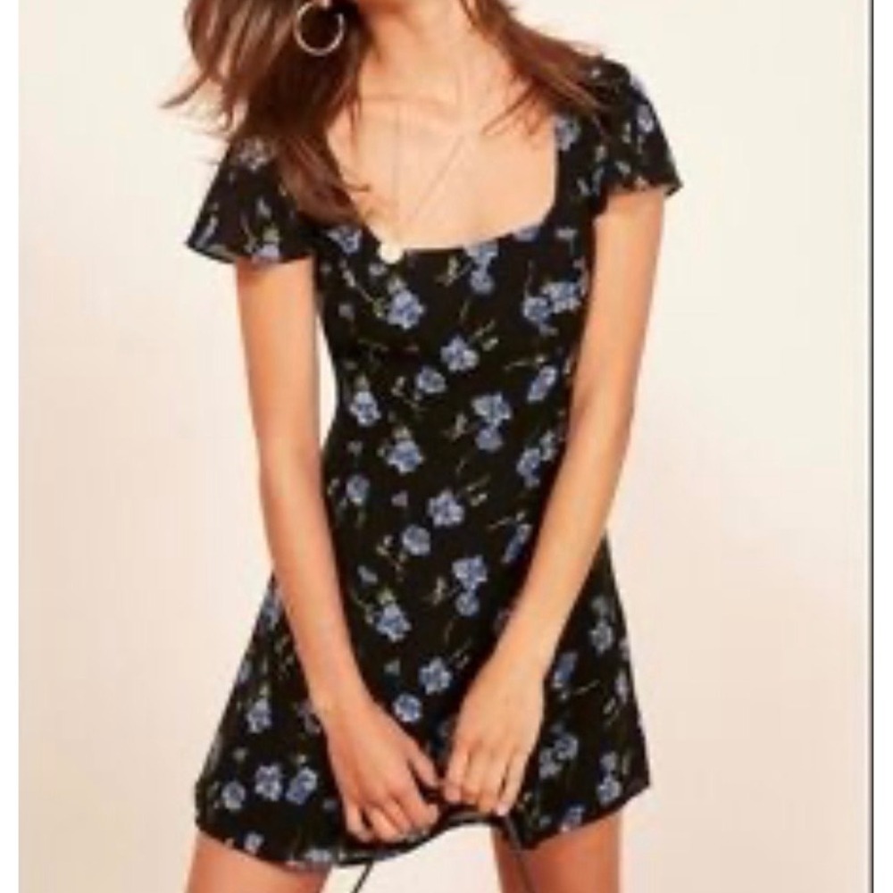 Reformation Emery Black Blue Floral Mini Dress Size 4